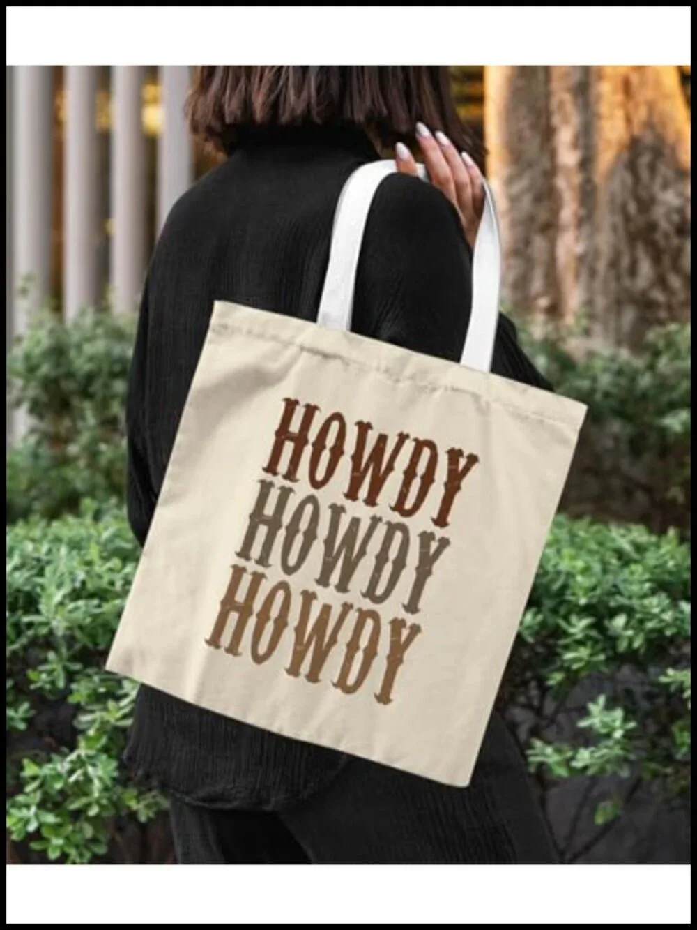 Canvas Tote Bag with Western Print - Reusable Shopping Bag